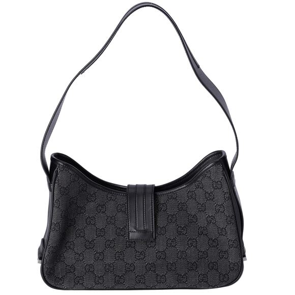 GUCCI GG Shoulder Bag 92736 Black Jacquard Leather Gray - Picture 3 of 7